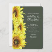 スタイリッシュな水彩ひまわりモスグリーンウェディング 招待状 (正面)