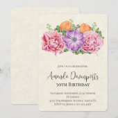 スタイリッシュな水彩花束の誕生日 招待状 (正面/裏面)