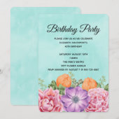 スタイリッシュな水彩花束の誕生日 招待状 (正面/裏面)
