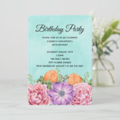 スタイリッシュな水彩花束の誕生日 招待状 (スタンド正面)