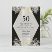 スタイリッシュな水彩花柄の50歳の誕生日 招待状 (スタンド正面)