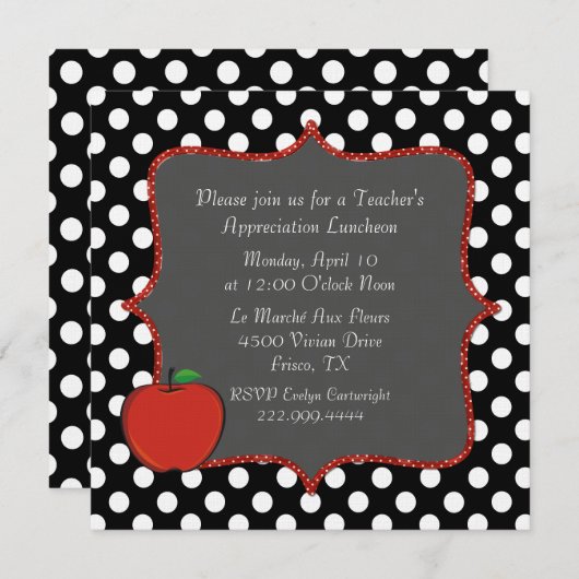 スタイリッシュな水玉模様の先生の昼食会の招待状 招待状 (正面/裏面)