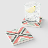 スタイリッシュな水珊瑚色のブロックの装飾的なデザイン ストーンコースター (横)