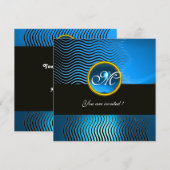 スタイリッシュな波のモノグラム、青いサファイア 招待状 (正面/裏面)