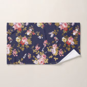 スタイリッシュな濃紺のピンクの金ゴールドのbohoの花柄 ハンドタオル (ハンドタオル)