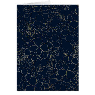 スタイリッシュな濃紺の金ゴールドの手描きの花柄