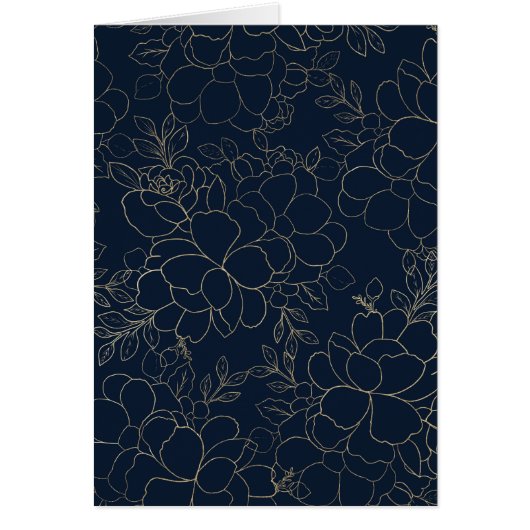 スタイリッシュな濃紺の金ゴールドの手描きの花柄 (正面)