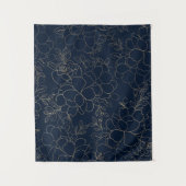 スタイリッシュな濃紺の金ゴールドの手描きの花柄 タペストリー (正面)