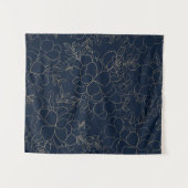 スタイリッシュな濃紺の金ゴールドの手描きの花柄 タペストリー (正面(横))