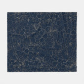 スタイリッシュな濃紺の金ゴールドの手描きの花柄 フリースブランケット (正面(横))