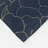 スタイリッシュな濃紺の金ゴールドの手描きの花柄 フリースブランケット (角)