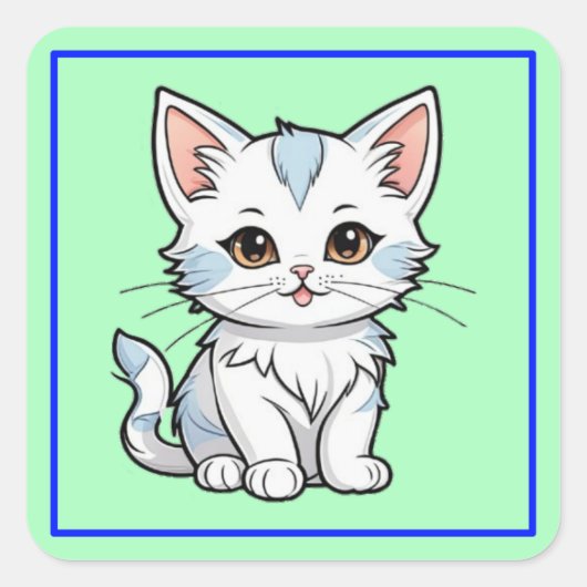 スタイリッシュな猫のキャラクター線画デザイン-52316 スクエアシール (正面)