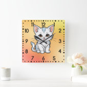 スタイリッシュな猫のキャラクター線画デザイン-52316 スクエア壁時計 (ホーム)