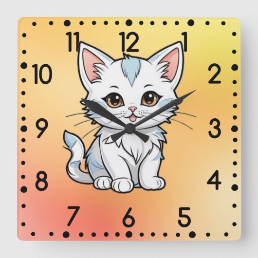 スタイリッシュな猫のキャラクター線画デザイン-52316 スクエア壁時計 (正面)