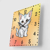 スタイリッシュな猫のキャラクター線画デザイン-52316 スクエア壁時計 (傾斜)
