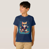 スタイリッシュな猫のスケートボード Tシャツ (正面フル)
