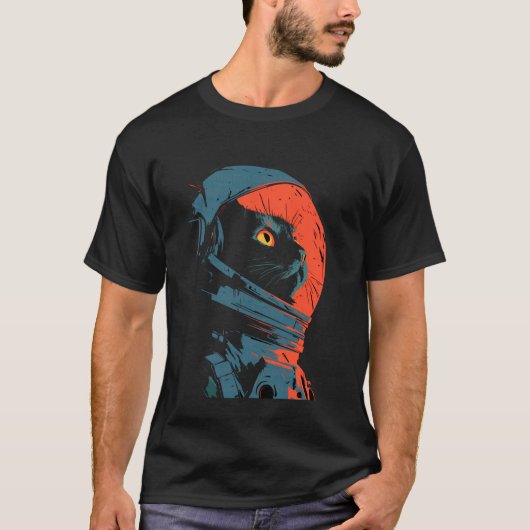 スタイリッシュな猫の宇宙飛行士 Tシャツ (正面)