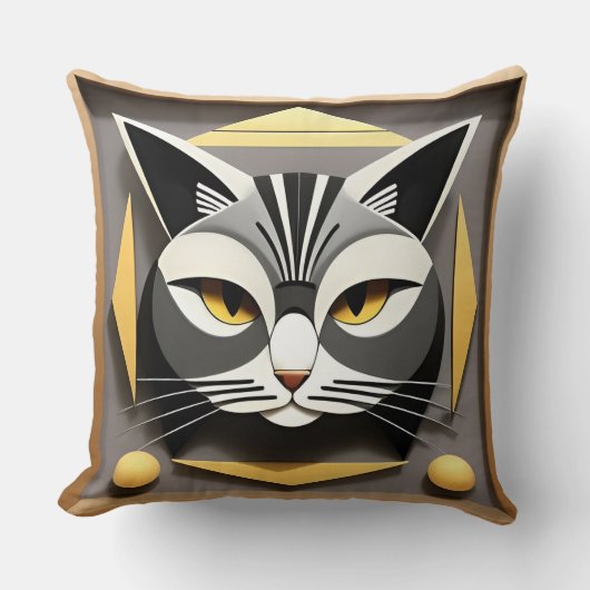 スタイリッシュな猫の抽象的なデザインの幾何学アート クッション (正面)