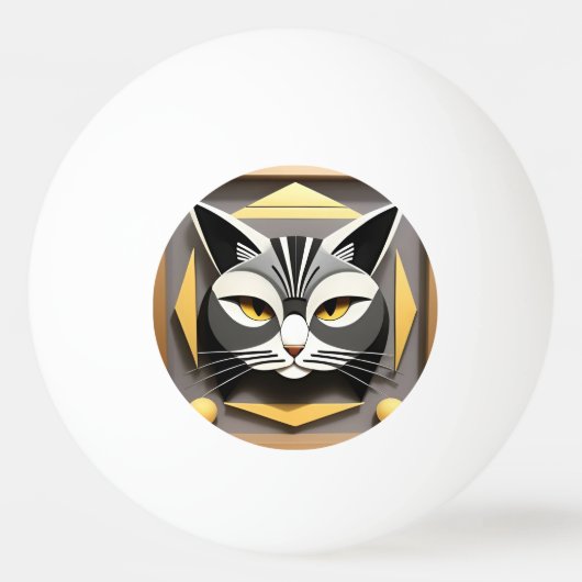スタイリッシュな猫の抽象的なデザインの幾何学アート 卓球ボール (正面)