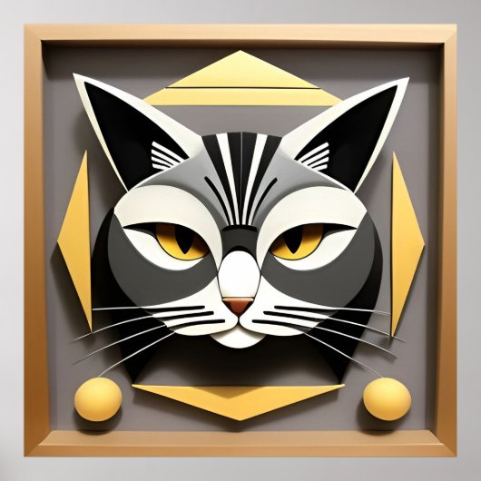 スタイリッシュな猫の抽象的なデザインの幾何学芸術 ポスター (正面)