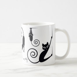スタイリッシュな猫を持つMug熱狂するな猫の女性、 コーヒーマグカップ