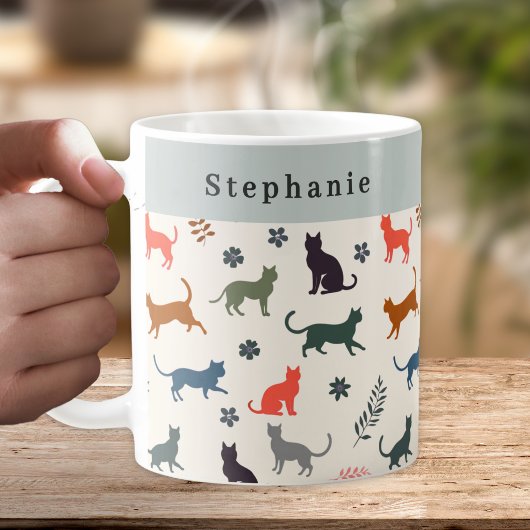 スタイリッシュな猫柄 オーダーメイド コーヒーマグカップ