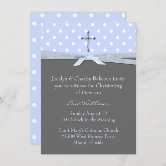 スタイリッシュな男の赤ちゃんの《キリスト教》洗礼式や命名式の招待状 招待状 (正面/裏面)