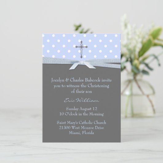 スタイリッシュな男の赤ちゃんの《キリスト教》洗礼式や命名式の招待状 招待状 (スタンド正面)