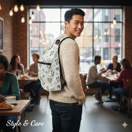 スタイリッシュな白と緑の華やかなフラワーパターン スリングバッグ