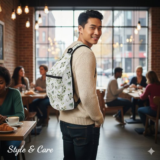 スタイリッシュな白と緑の華やかなフラワーパターン スリングバッグ