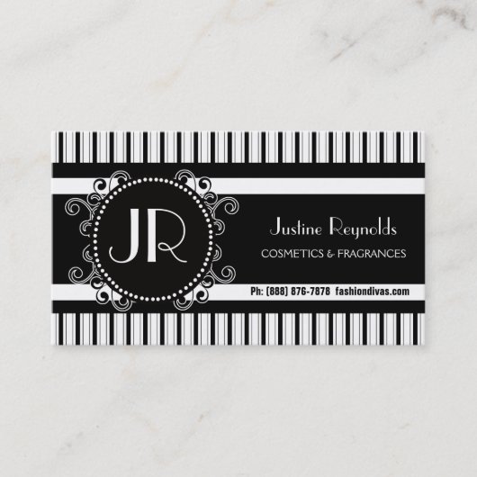 スタイリッシュな白黒モダンは縞で飾ります 名刺 (正面)