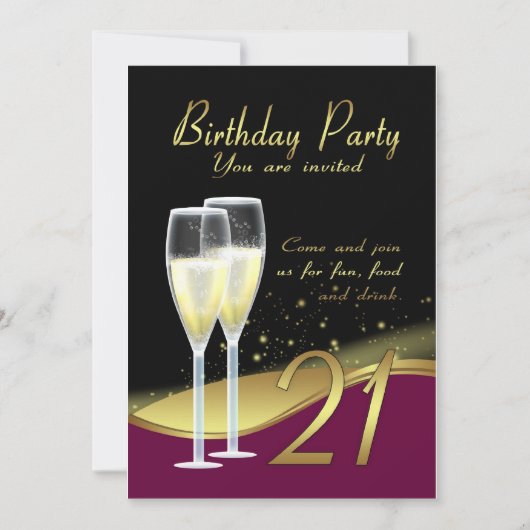 スタイリッシュな第21誕生日のパーティの招待状 招待状 (正面)