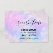 スタイリッシュな紫ピンク青アブストラクトウォーターカラー セーブザデート (正面/裏面)