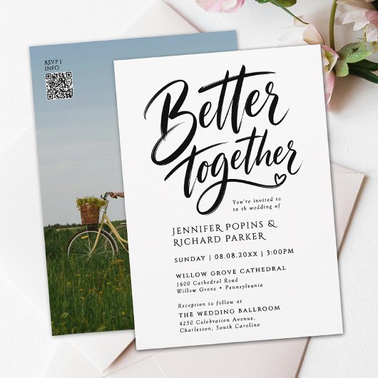 スタイリッシュな結婚式 ブラックスクリプ Better Together 写真 招待状