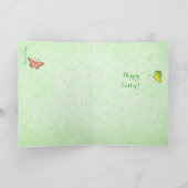 スタイリッシュな緑及び黄色のイースター花柄の女の子 シーズンカード (内部)