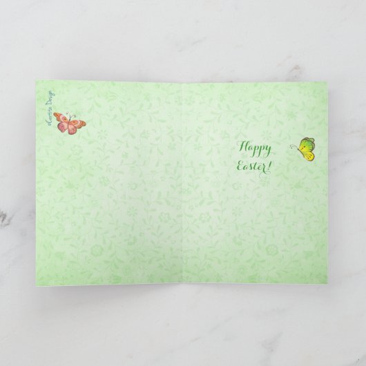 スタイリッシュな緑及び黄色のイースター花柄の女の子 シーズンカード (内部)