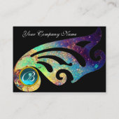スタイリッシュな翼モノグラム、水の青、ティール(緑がかった色)、turquase、 名刺 (裏面)