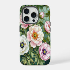 スタイリッシュな芍薬 アネモネ ステンドグラス効果 iPhone 15 PROケース