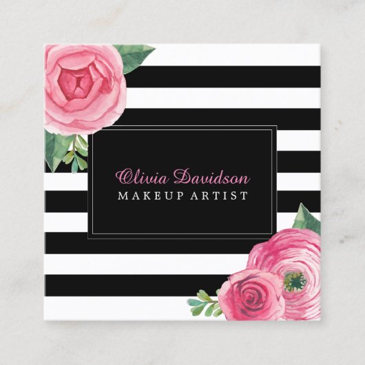 スタイリッシュな花のメーキャップアーティストの名刺 スクエア名刺 (正面)