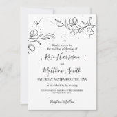 スタイリッシュな花の枝とインクのしずく ウェディング 招待状 (正面)