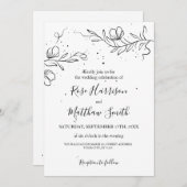 スタイリッシュな花の枝とインクのしずく ウェディング 招待状 (正面/裏面)