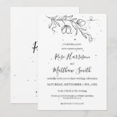 スタイリッシュな花の枝とインクのしずく 招待状 (正面/裏面)