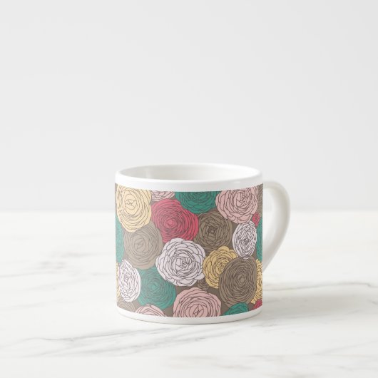 スタイリッシュな花パターン。 明るい花柄 エスプレッソカップ (正面右)