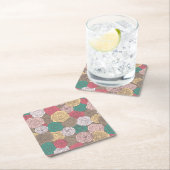 スタイリッシュな花パターン。 明るい花柄 スクエアペーパーコースター (インサイチュ)