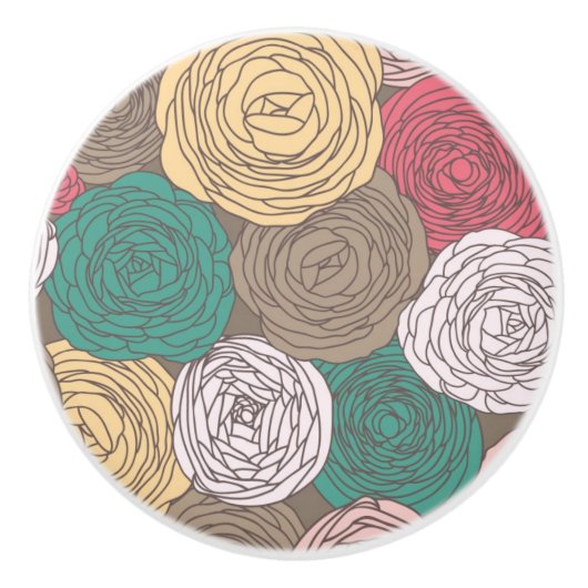 スタイリッシュな花パターン。 明るい花柄 セラミックノブ (正面)