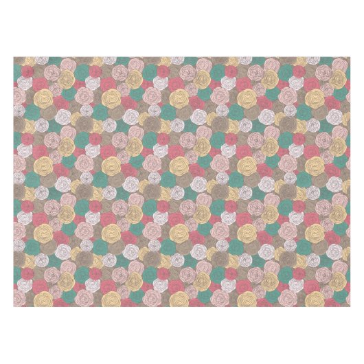 スタイリッシュな花パターン。 明るい花柄 テーブルクロス (正面(横))