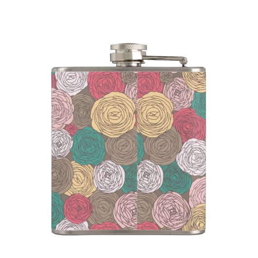 スタイリッシュな花パターン。 明るい花柄 フラスク (裏面)