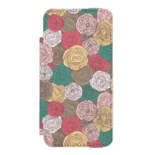 スタイリッシュな花パターン。 明るい花柄 iPhone SE/5/5sウォレットケース