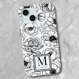 スタイリッシュな花柄のイニシャルモノグラム iPhone 15ケース
