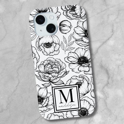 スタイリッシュな花柄のイニシャルモノグラム Case-Mate iPhoneケース